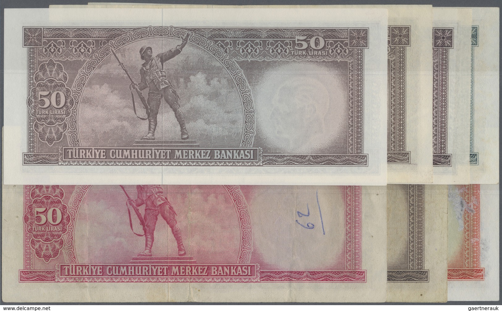 Turkey / Türkei: Set With 7 Banknotes 50 Lirasi L. 1930 (1951-1961) "Atatürk" - 5th Issue With P.162 - Turquie