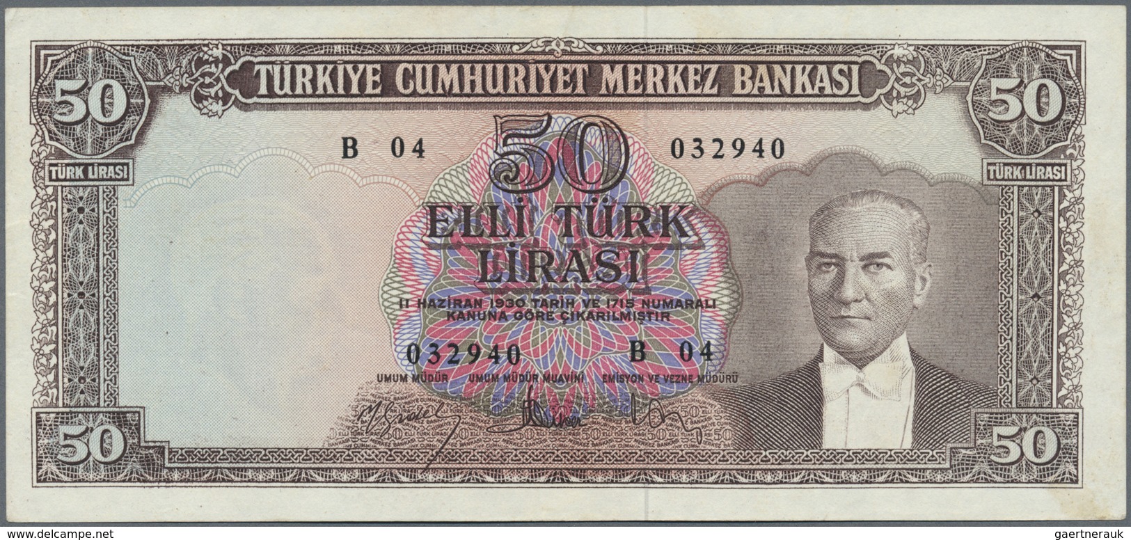 Turkey / Türkei: 50 Lira L. 1930 (1951-1961), P.166, Lightly Toned Paper With A Few Minor Spots And - Turquie