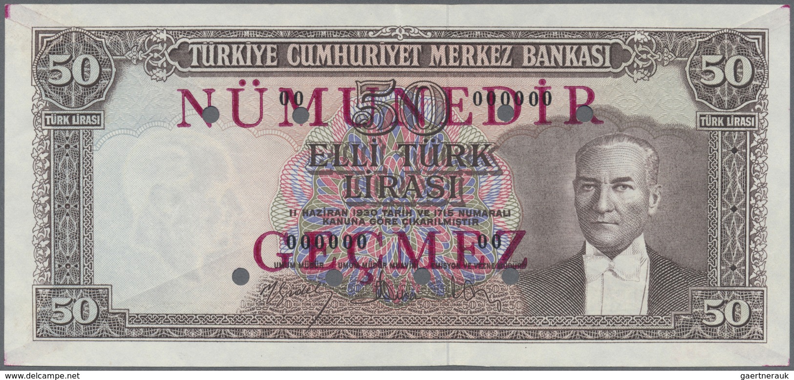 Turkey / Türkei: 50 Lirasi  L. 1930 (1951-1961) "Atatürk" - 5th Issue SPECIMEN, P.166s With A Soft V - Turchia