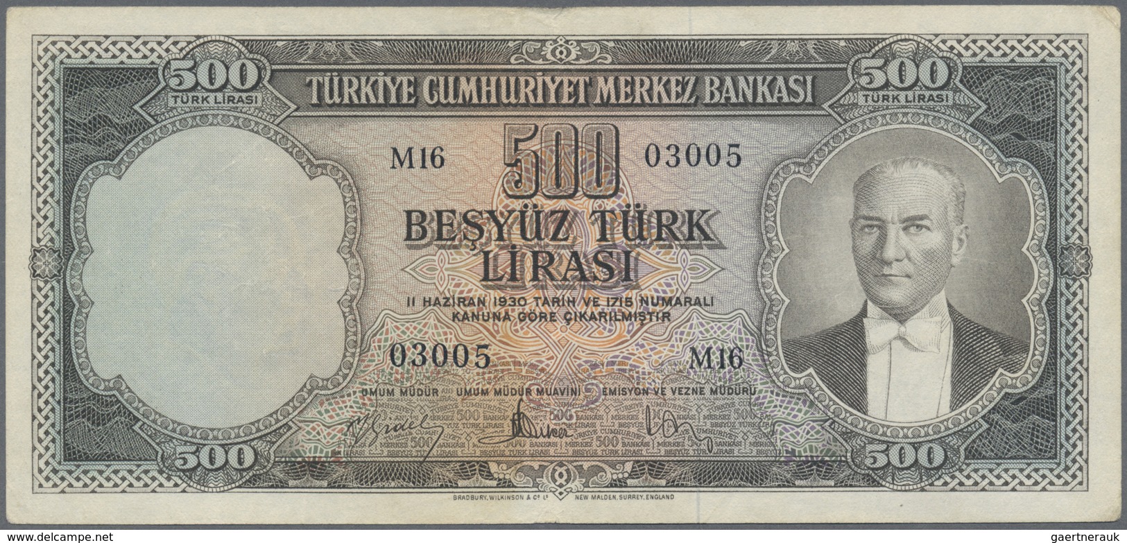 Turkey / Türkei: 500 Lirasi L. 1930 (1951-1961) "Atatürk" - 5th Issue, P.171, Lightly Toned Paper Wi - Turkey