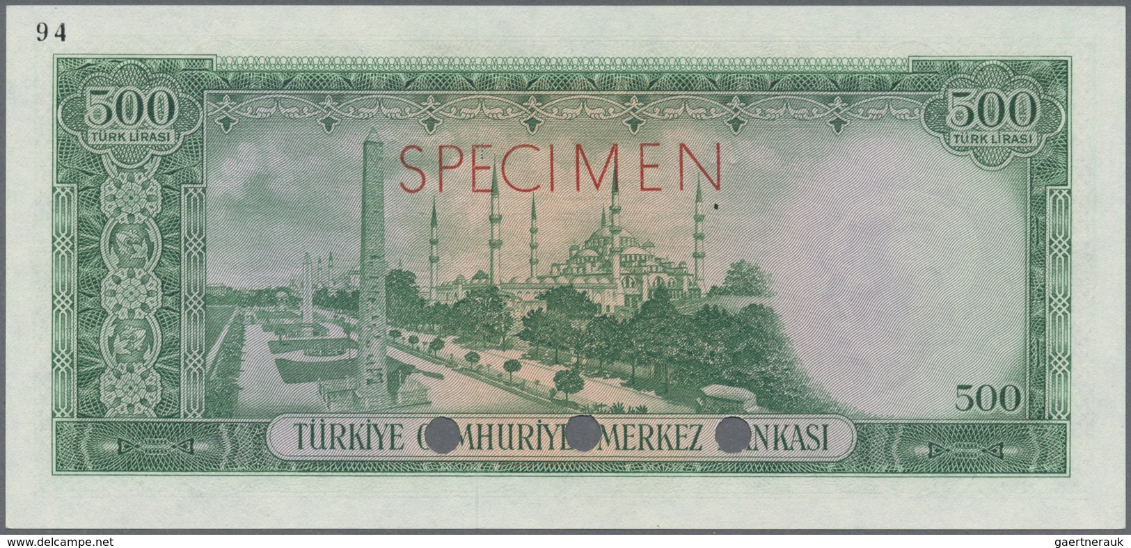 Turkey / Türkei: 500 Lirasi L. 1930 (1951-1961) "Atatürk" - 5th Issue SPECIMEN, P.171s In Perfect UN - Turchia