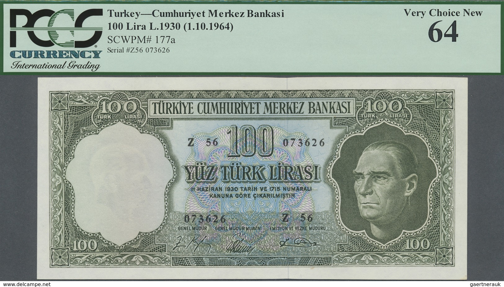 Turkey / Türkei: 100 Lira L.1930 (1.10.1964), P.177a, Almost Perfect Condition With A Tiny Spot At L - Turchia