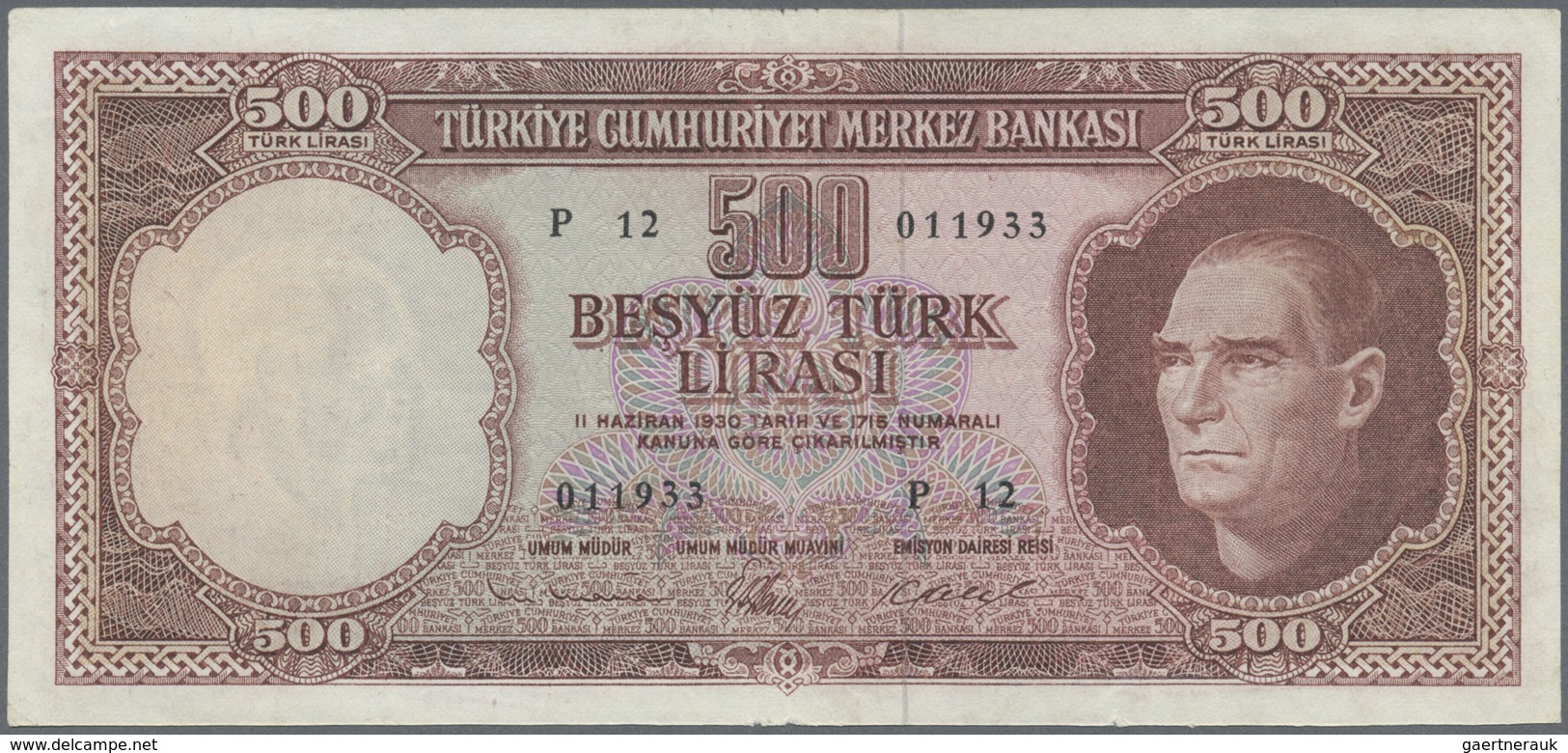 Turkey / Türkei: 500 Lirasi L. 1930 (1951-1965) "Atatürk" - 5th Issue, P.178, Obviously Pressed With - Turkey