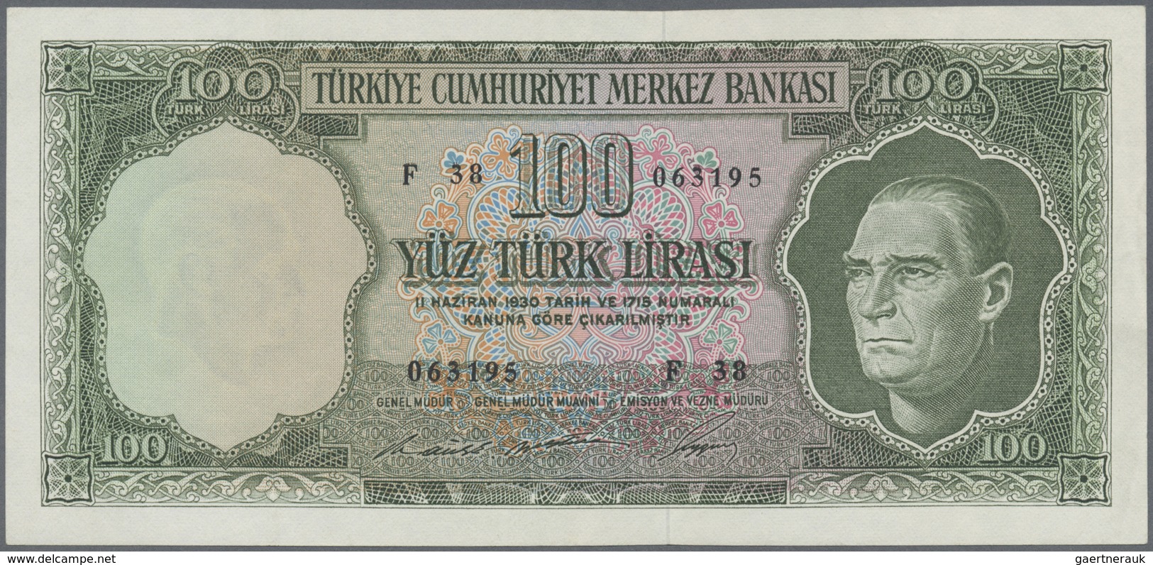 Turkey / Türkei: Pair With 100 Lirasi L. 1930 (1951-1965) "Atatürk" - 5th Issue P.177 (F) And 100 Li - Turquie