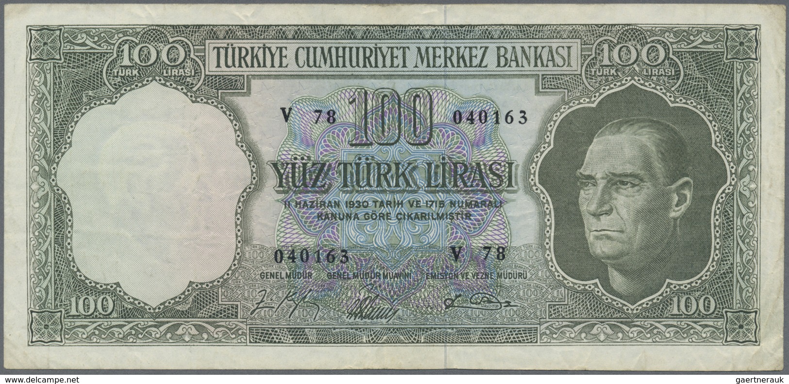 Turkey / Türkei: Pair With 100 Lirasi L. 1930 (1951-1965) "Atatürk" - 5th Issue P.177 (F) And 100 Li - Turquie