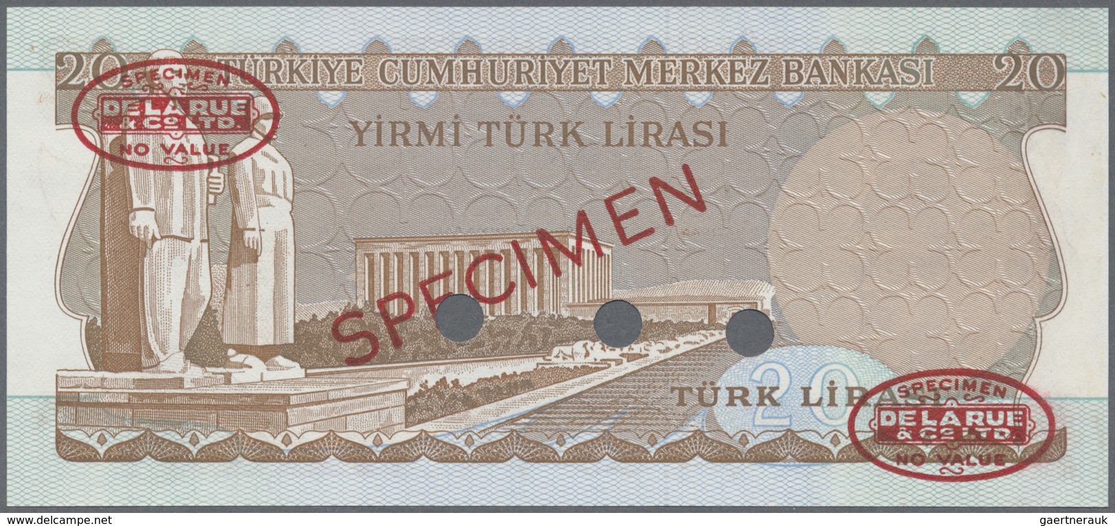 Turkey / Türkei: 20 Lirasi L. 1930 (1966-1969) "Atatürk" - 5th & 6th Issue De La Rue SPECIMEN, P.181 - Turchia