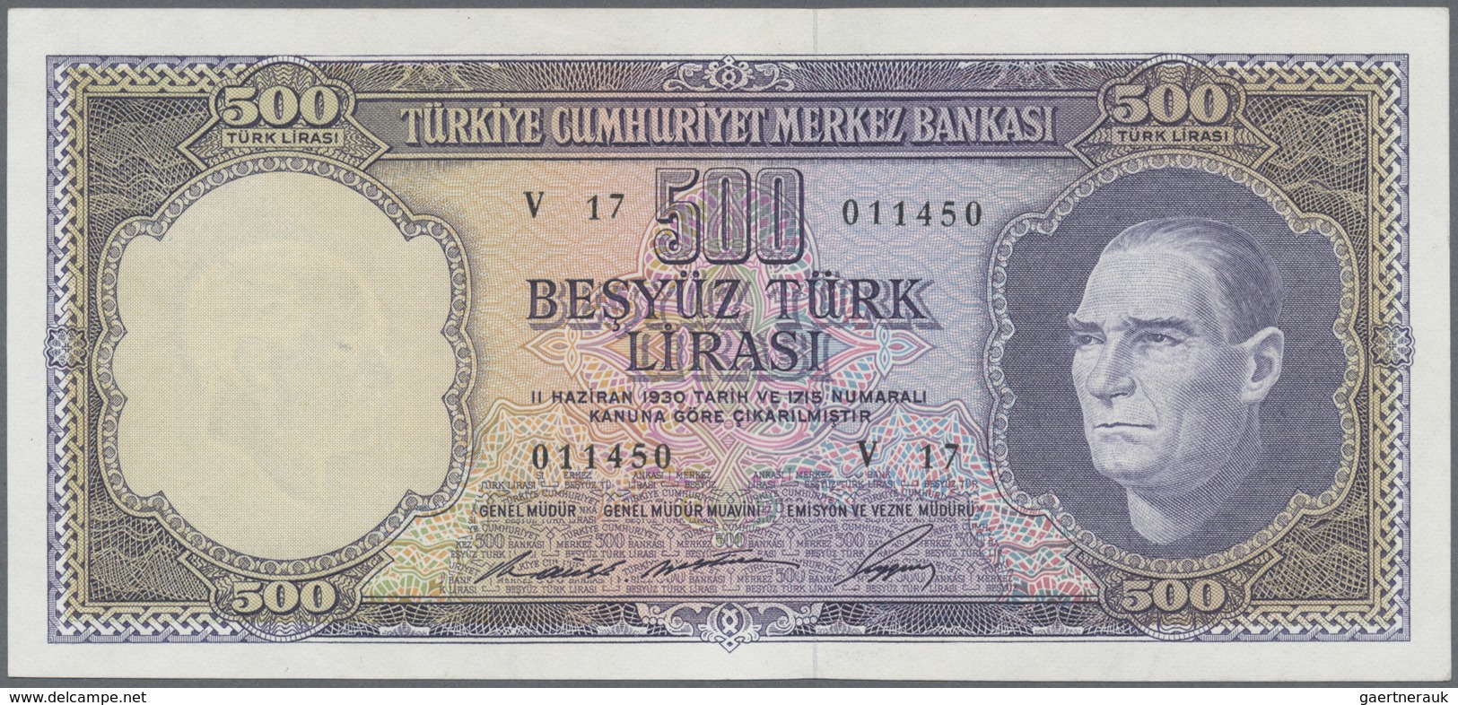 Turkey / Türkei: 500 Lirasi L. 1930 (1966-1969) "Atatürk" - 5th & 6th Issue, P.183, Very Nice Note W - Turkey