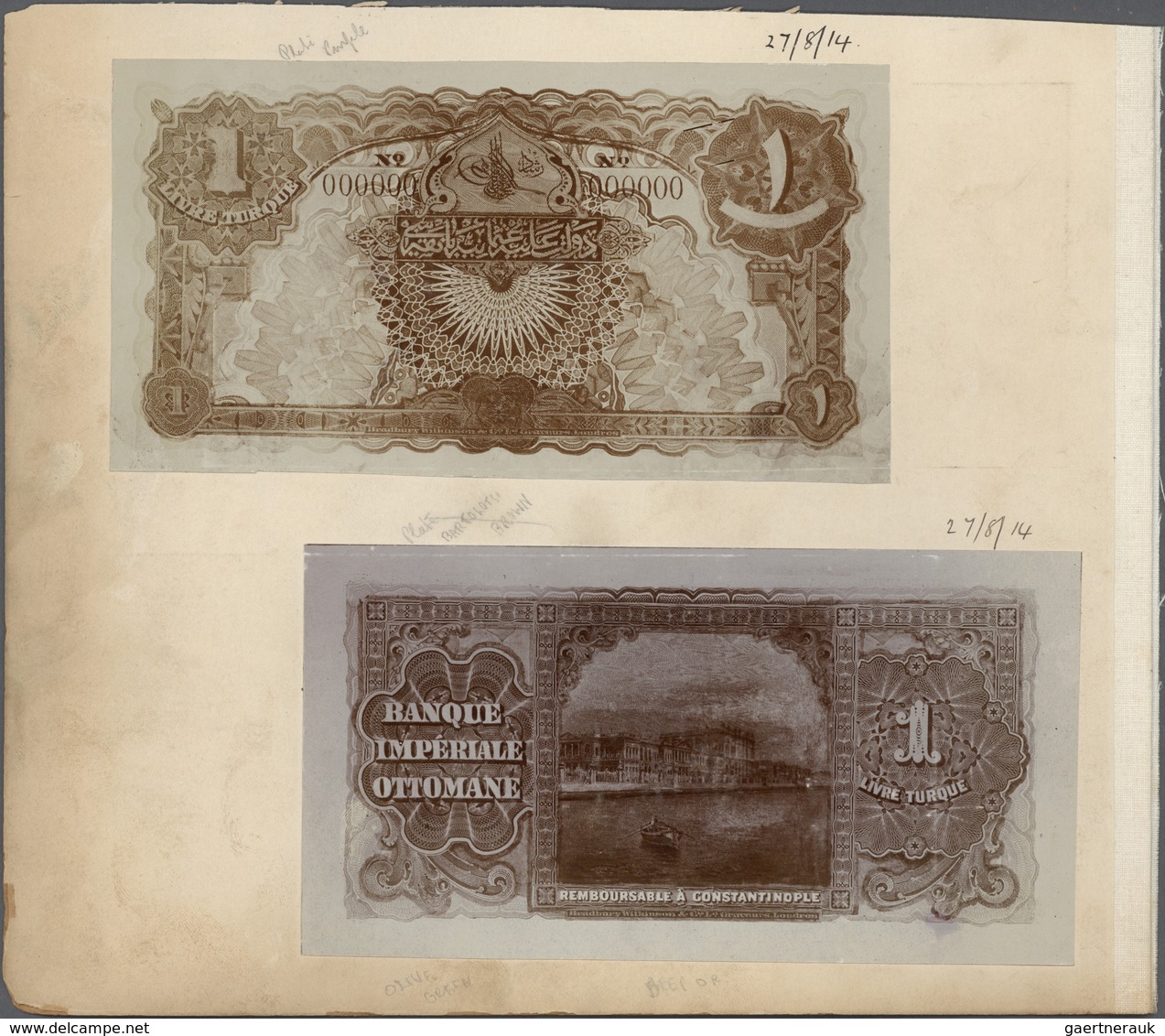 Turkey / Türkei: Banque Impériale Ottomane Contemporary Photograph Of A 1 Livre Turque Essay ND(1914 - Turchia