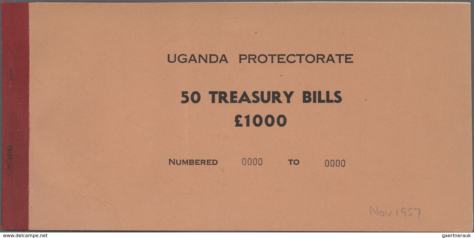 Uganda: Booklet With One 1000 Pounds Treasury Bill Check Form Of The Uganda Protectorate With Perfor - Ouganda