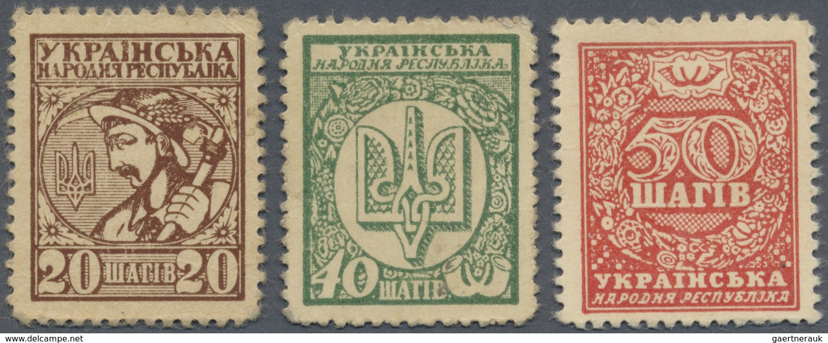 Ukraina / Ukraine: Set Of 3 Stamp Money Issues 20, 40, 50 Shagiv ND(1918) P. 8, 10a, 11 In Condition - Ukraine