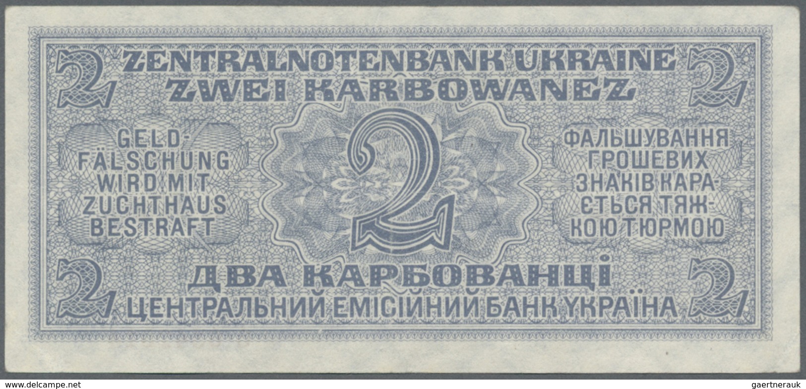 Ukraina / Ukraine: 2 Karbowanez 1942 P. 50, Ro 592, Rare Issue But Washed And Pressed, Center Fold, - Ucraina