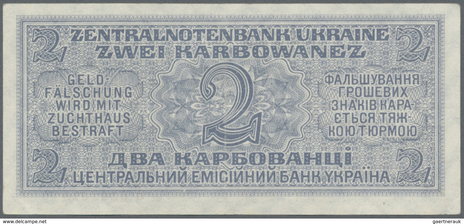 Ukraina / Ukraine: 2 Karbowanez 1942 P. 50, Ro 592, Rare Issue But Washed And Pressed, Center Fold, - Ukraine