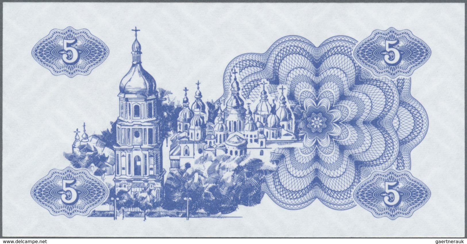 Ukraina / Ukraine: 5 Karbovantsiv 1991 Backside Proof With Blank Front On Banknote Paper With Waterm - Ucraina