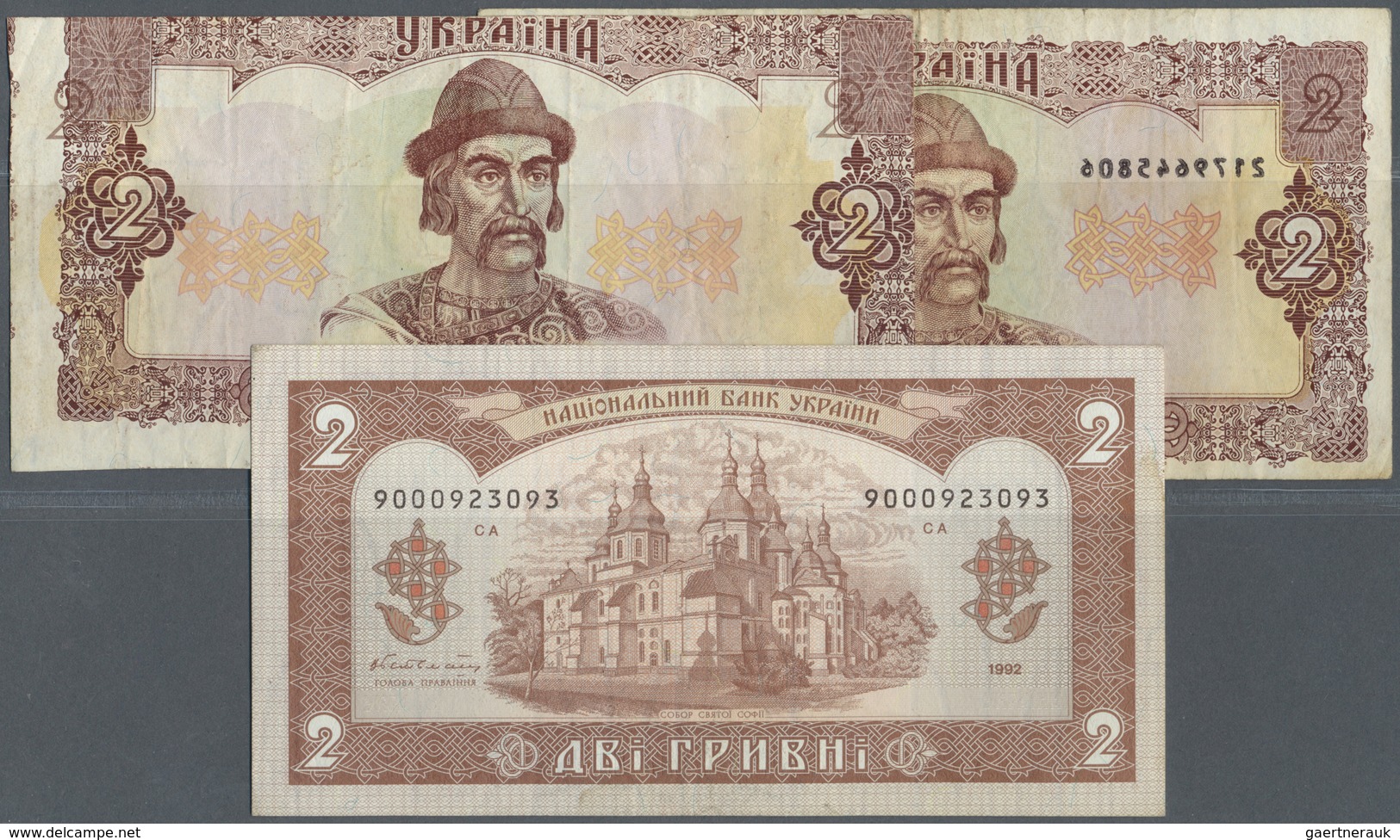 Ukraina / Ukraine: Set With 3 Banknotes 2 Hriven 1992 Replacement Note With Number "9" As The First - Ukraine