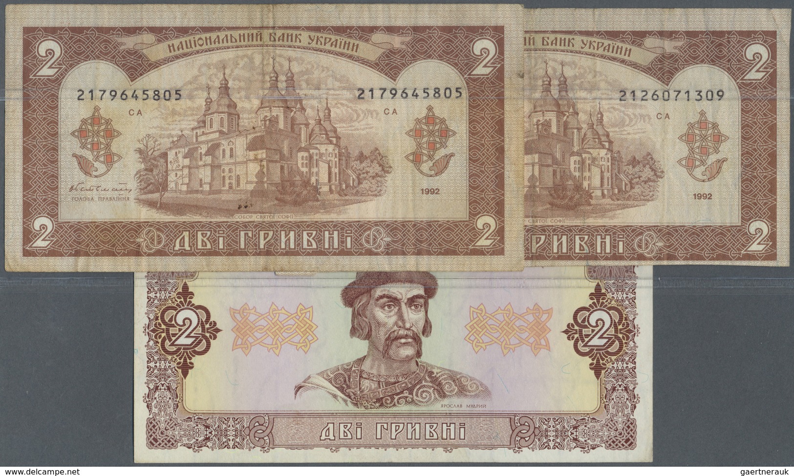 Ukraina / Ukraine: Set With 3 Banknotes 2 Hriven 1992 Replacement Note With Number "9" As The First - Ukraine