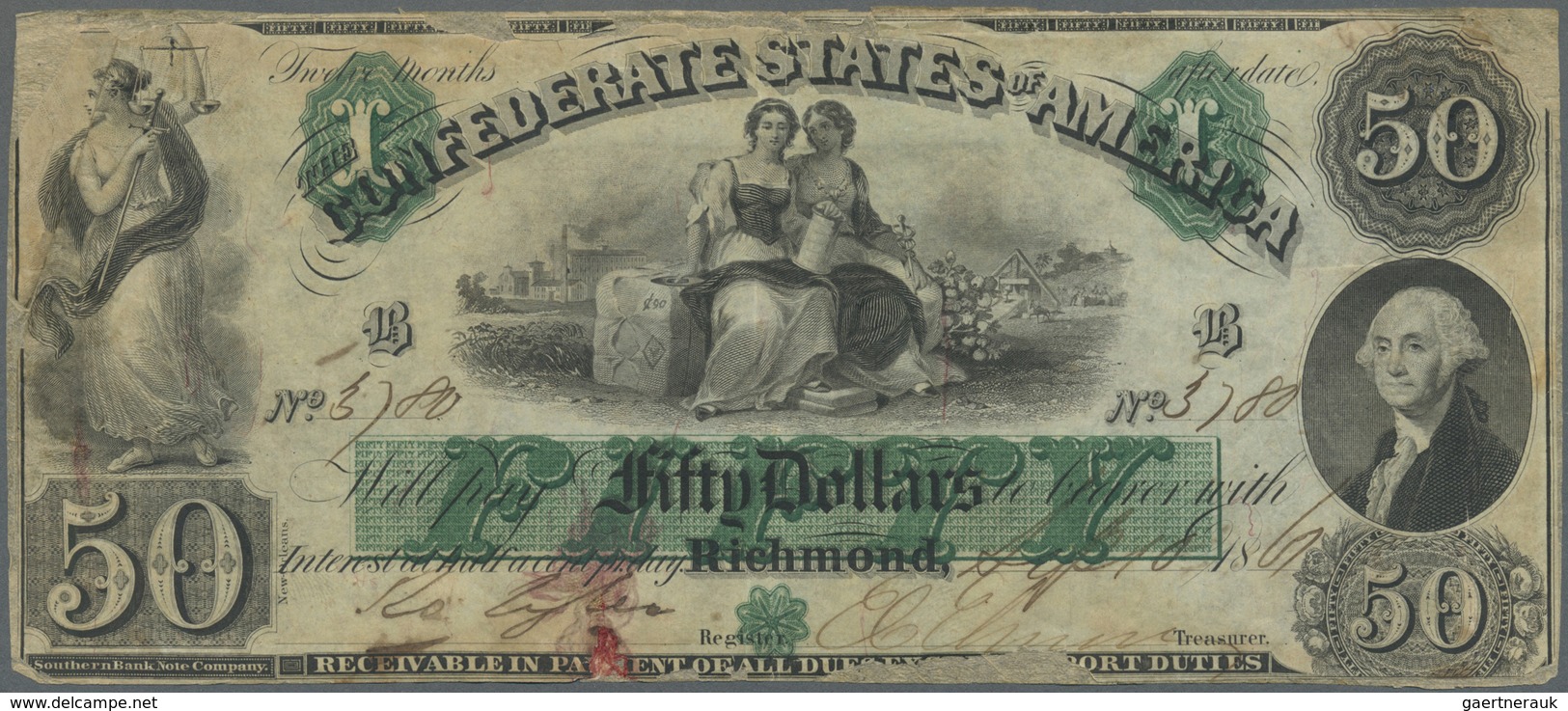 United States Of America - Confederate States: 50 Dollars Richmond 1861, P.5, Highly Rare Banknote I - Valuta Della Confederazione (1861-1864)