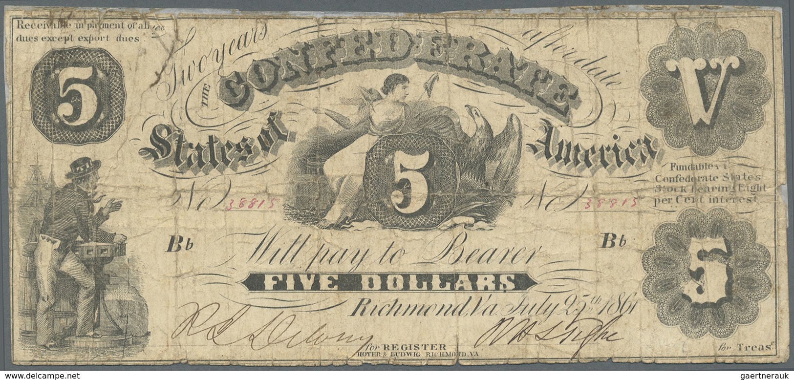 United States Of America - Confederate States: 5 Dollars 1861, P.8 In Heavily Used Condition With Re - Devise De La Confédération (1861-1864)