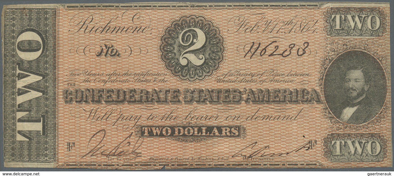 United States Of America - Confederate States: 2 Dollars February 17th 1864, P.66, Several Folds And - Valuta Della Confederazione (1861-1864)