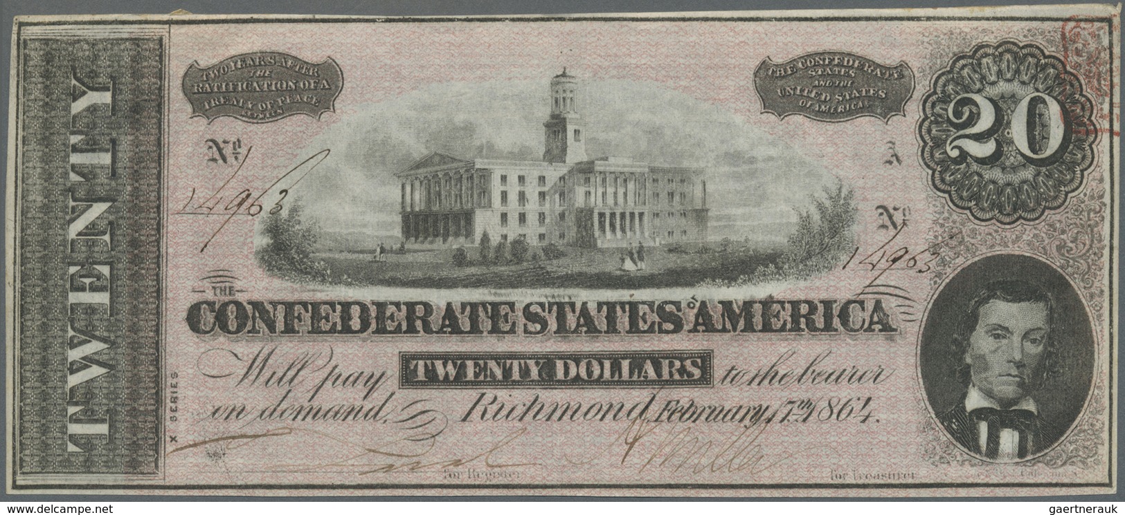 United States Of America - Confederate States: 20 Dollars February 17th 1864, P.69, Vertically Folde - Confederate Currency (1861-1864)