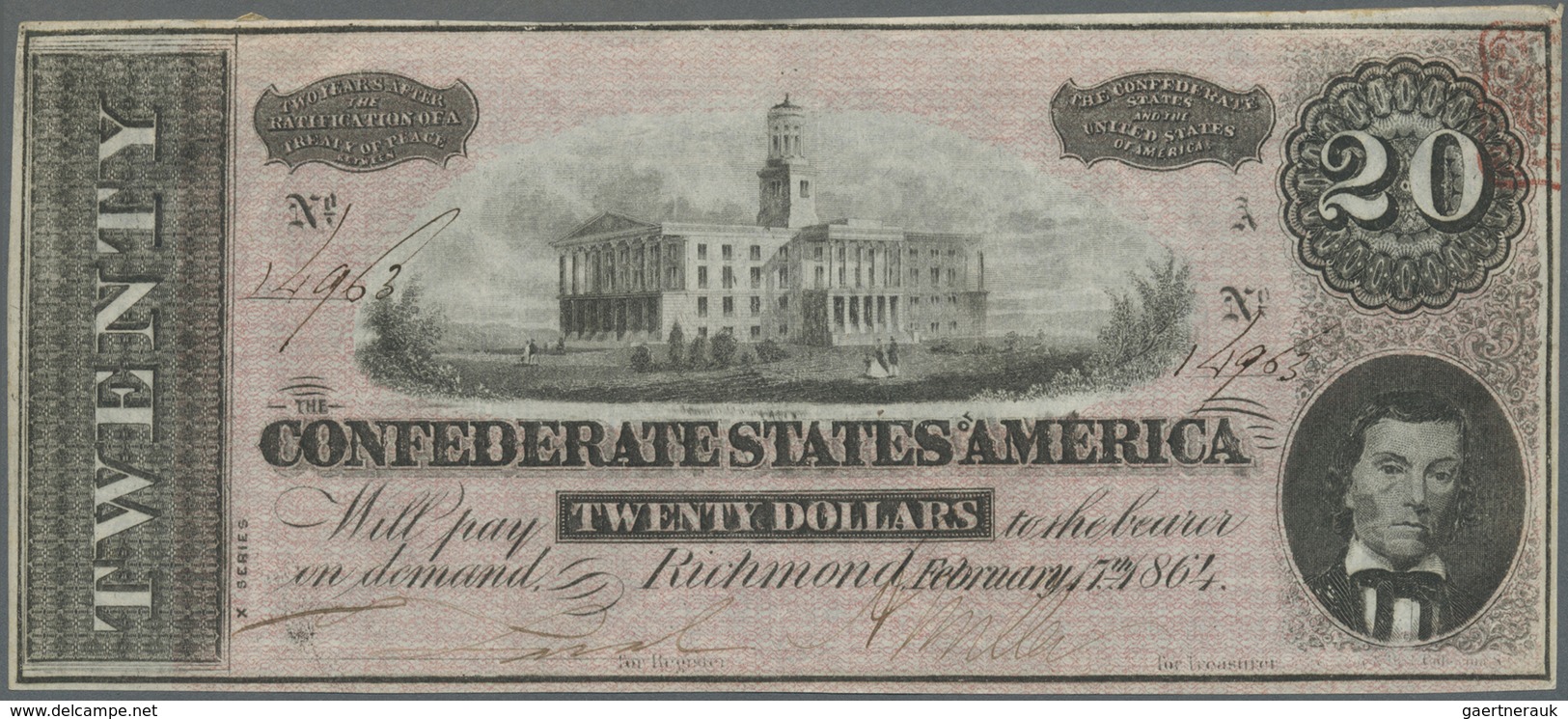 United States Of America - Confederate States: 20 Dollars February 17th 1864, P.69, Vertically Folde - Valuta Della Confederazione (1861-1864)