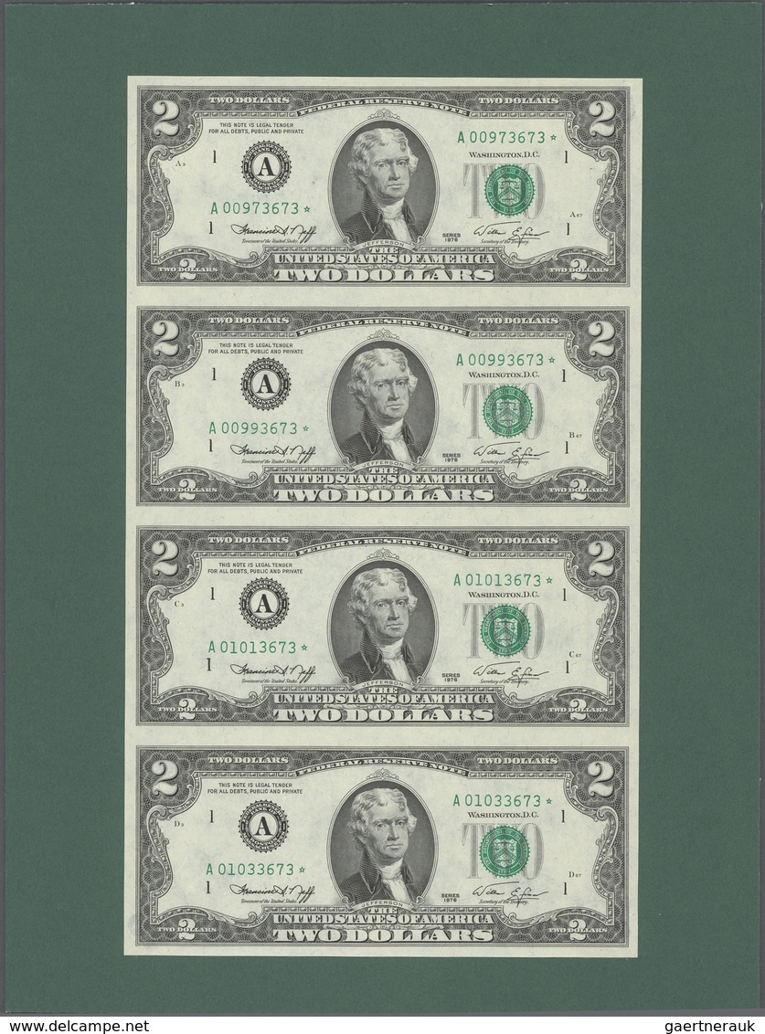 United States Of America: Uncut Sheet With 4 Replacement Notes 2 Dollars Series 1976 With Signature - Altri & Non Classificati