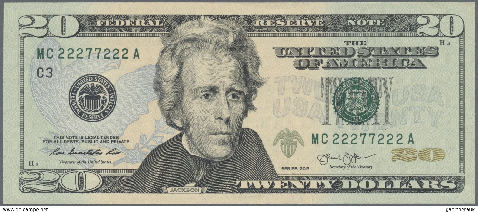 United States Of America: 20 Dollars Series 2013, P.541 With Radar Serial Number MC 22277222 A In UN - Autres & Non Classés