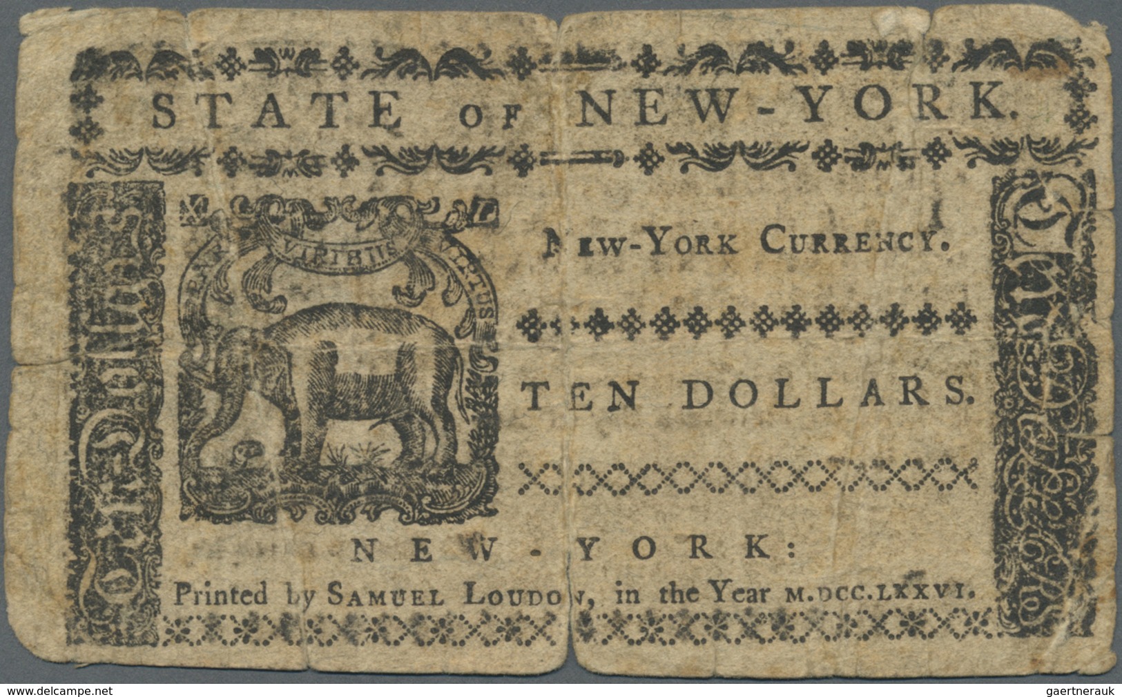 United States Of America: 10 Dollars State Of New York August 13th 1776, P.S2058, Highly Rare Note I - Other & Unclassified
