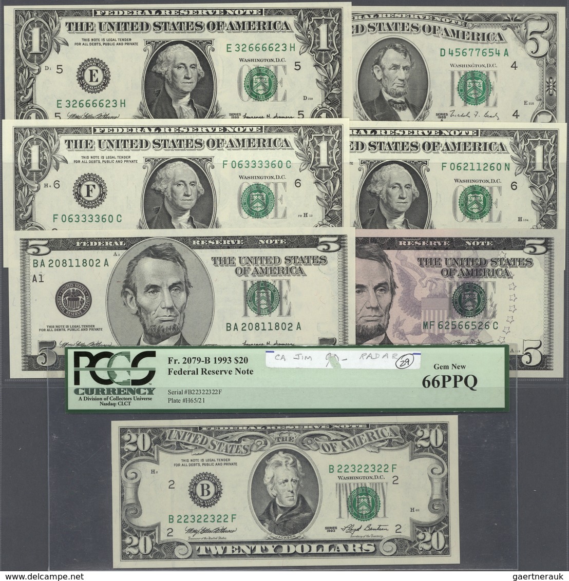 United States Of America: Set With 14 Banknotes All With Radar Serial Numbers Containing 1 Dollar 19 - Autres & Non Classés