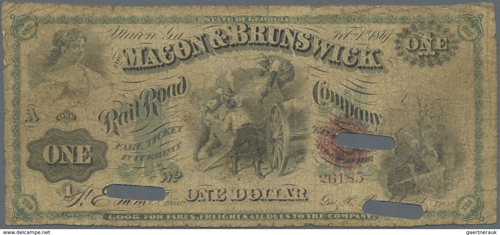 United States Of America: Set Of 2 Notes "Macon & Brunswick Rail Road Company" 1 And 2 Dollars 1867, - Other & Unclassified