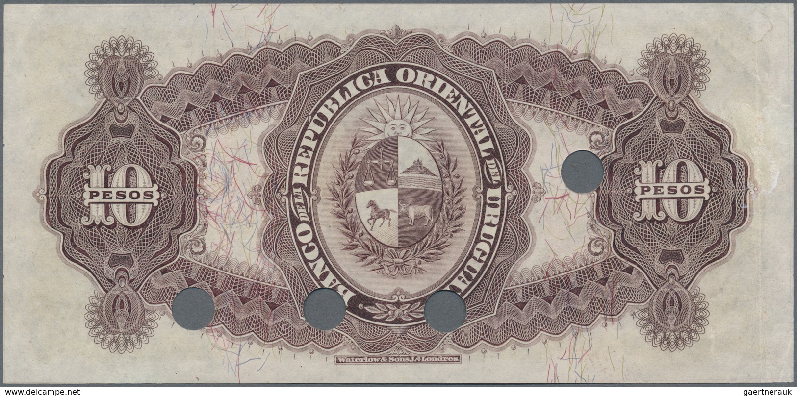Uruguay: Banco De La República Oriental Del Uruguay 10 Pesos 1914 Color Trial SPECIMEN By Waterlow & - Uruguay