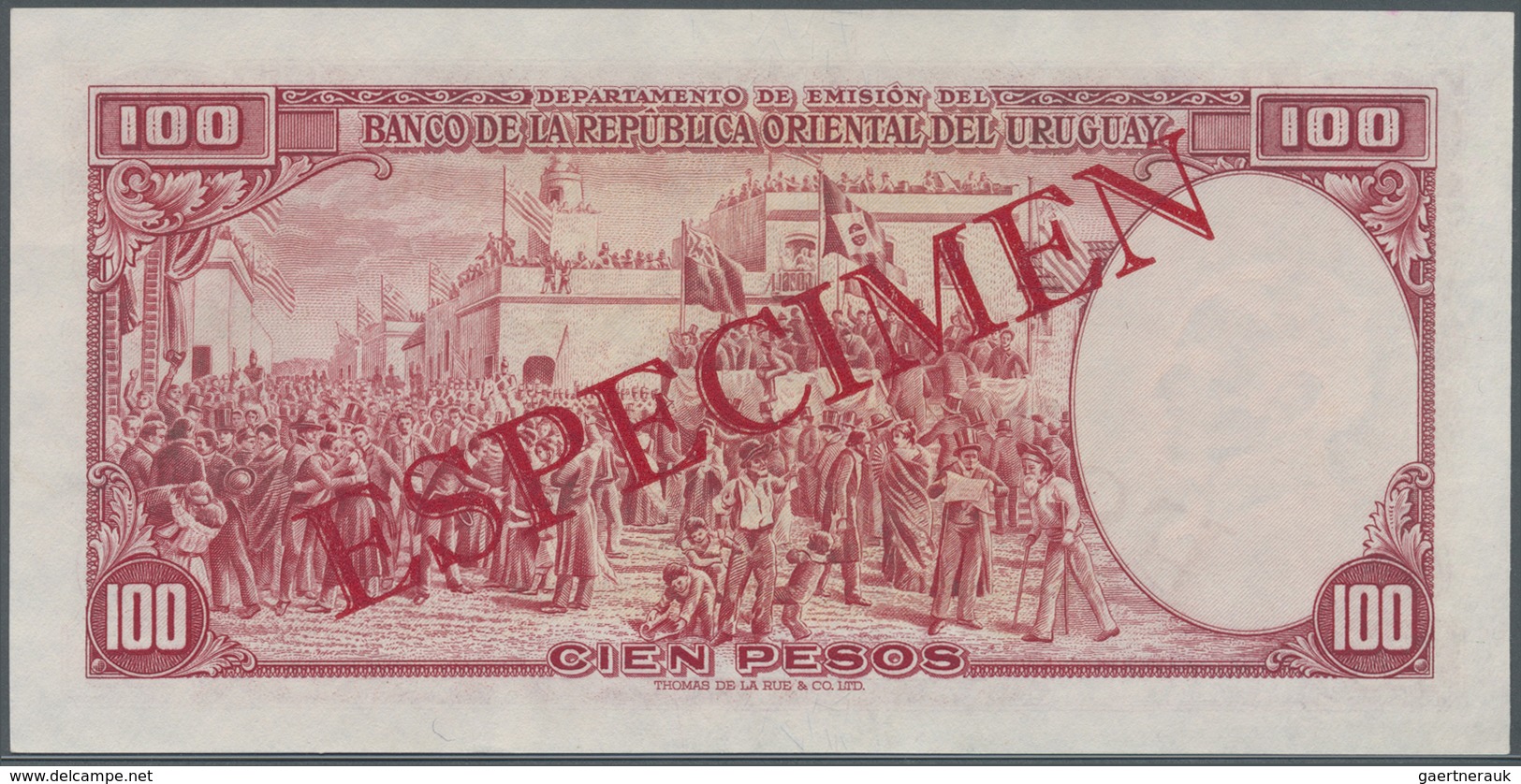 Uruguay: 100 Pesos 1939 Specimen P. 39s, Zero Serial Numbers, Red Specimen Overprint, Light Handling - Uruguay