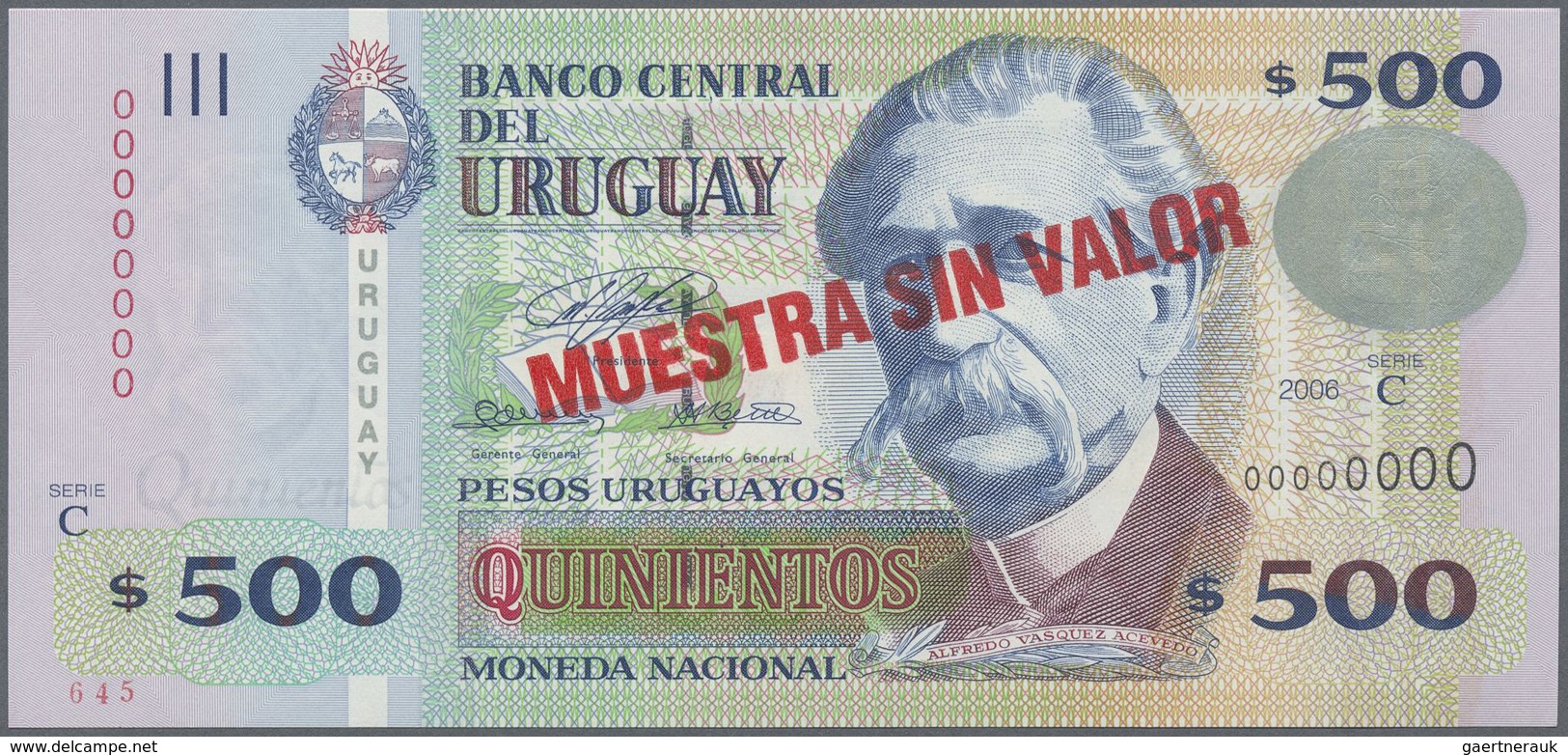 Uruguay: Set Of 2 Notes Containing 200 And 500 Pesos 2006 Specimen P. 89s, 90s In Condition: UNC. (2 - Uruguay