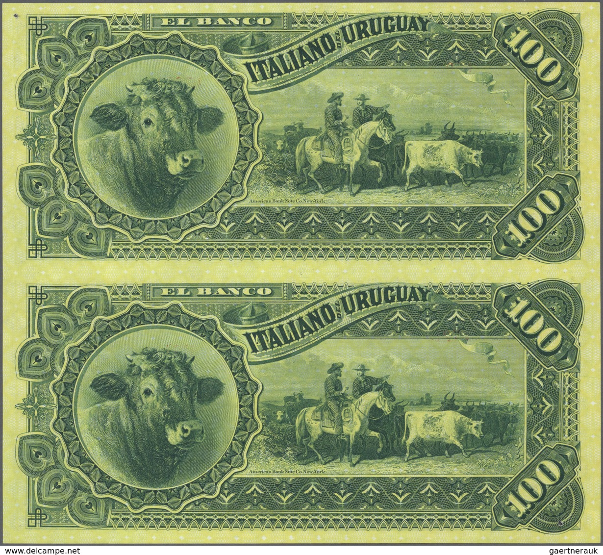 Uruguay: Banco Italiano Del Uruguay Uncut Pair Of 100 Pesos 1887 Series A And B, P.S215r, Both In Pe - Uruguay
