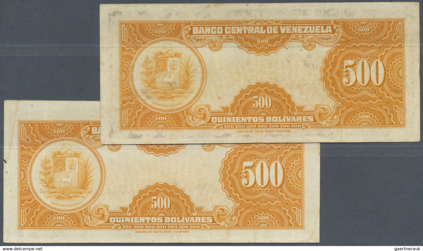 Venezuela: Set Of 2 Notes 500 Bolivares 1958 & 1956 P. 37b, The 1958 Dated Note With Crisp Paper And - Venezuela