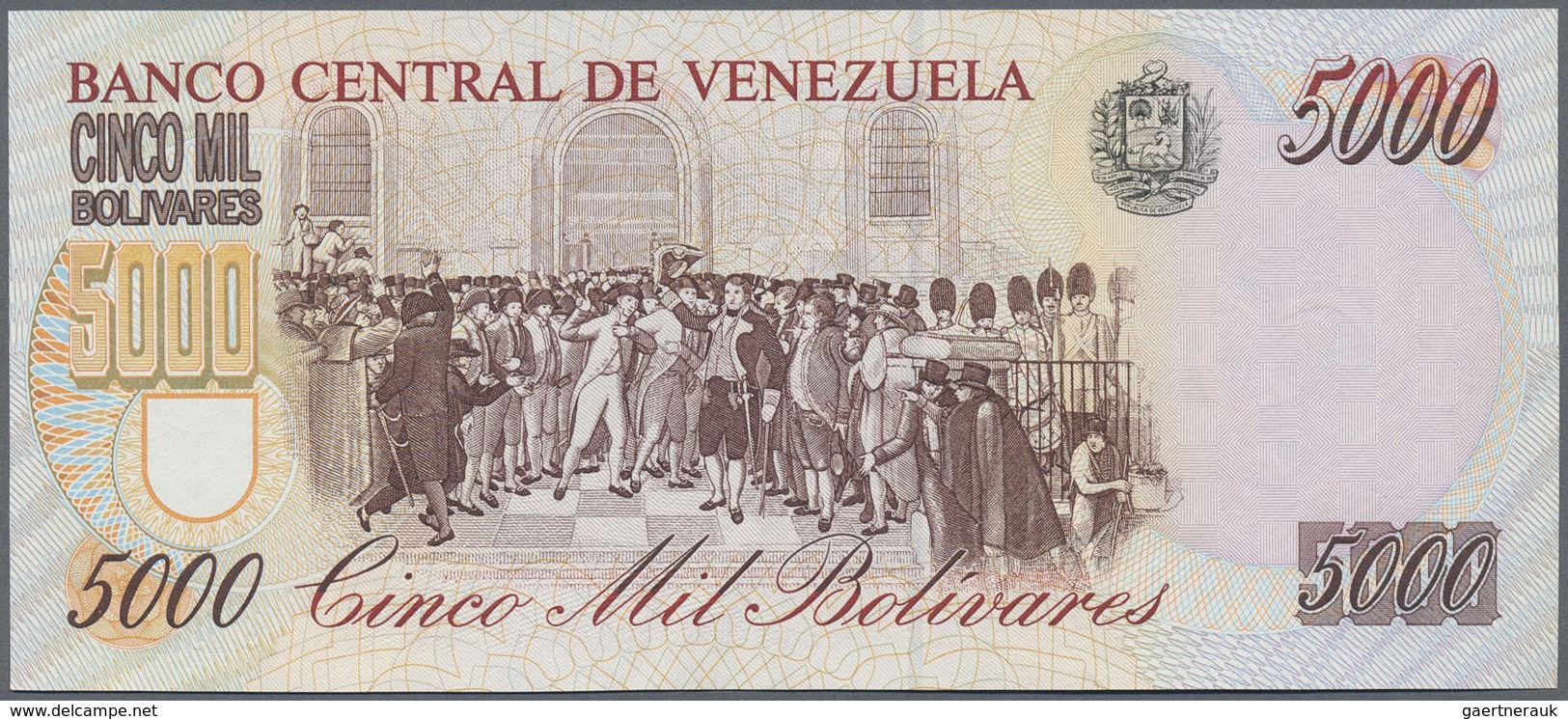 Venezuela: 5000 Bolivares 1998 P. 78s, With Watermark, Zero Serial Numbers, Without Specimen Overpri - Venezuela