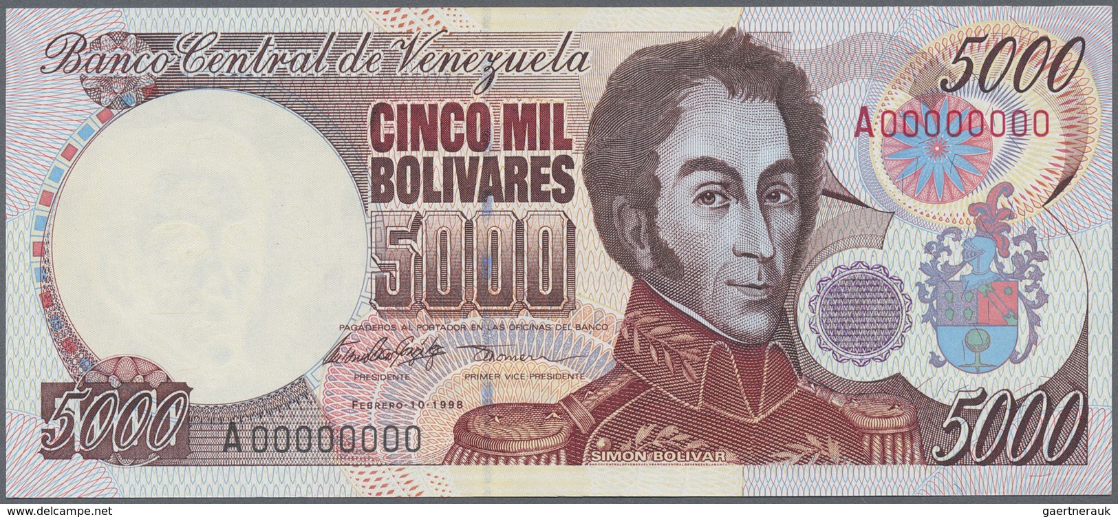 Venezuela: 5000 Bolivares 1998 P. 78s, With Watermark, Zero Serial Numbers, Without Specimen Overpri - Venezuela