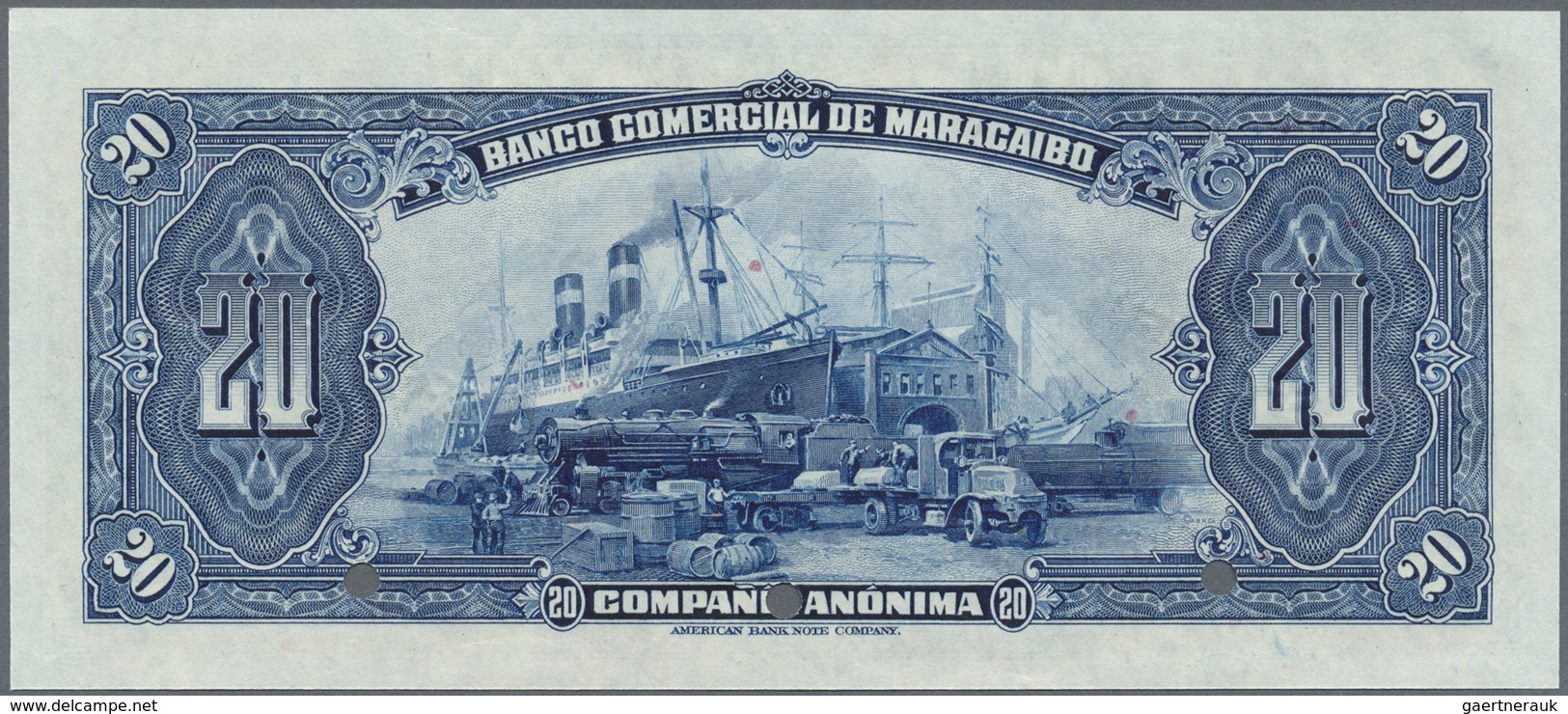 Venezuela: Banco Comercial De Maracaibo 20 Bolivares Specimen Without Signatures And Date (1929), P. - Venezuela