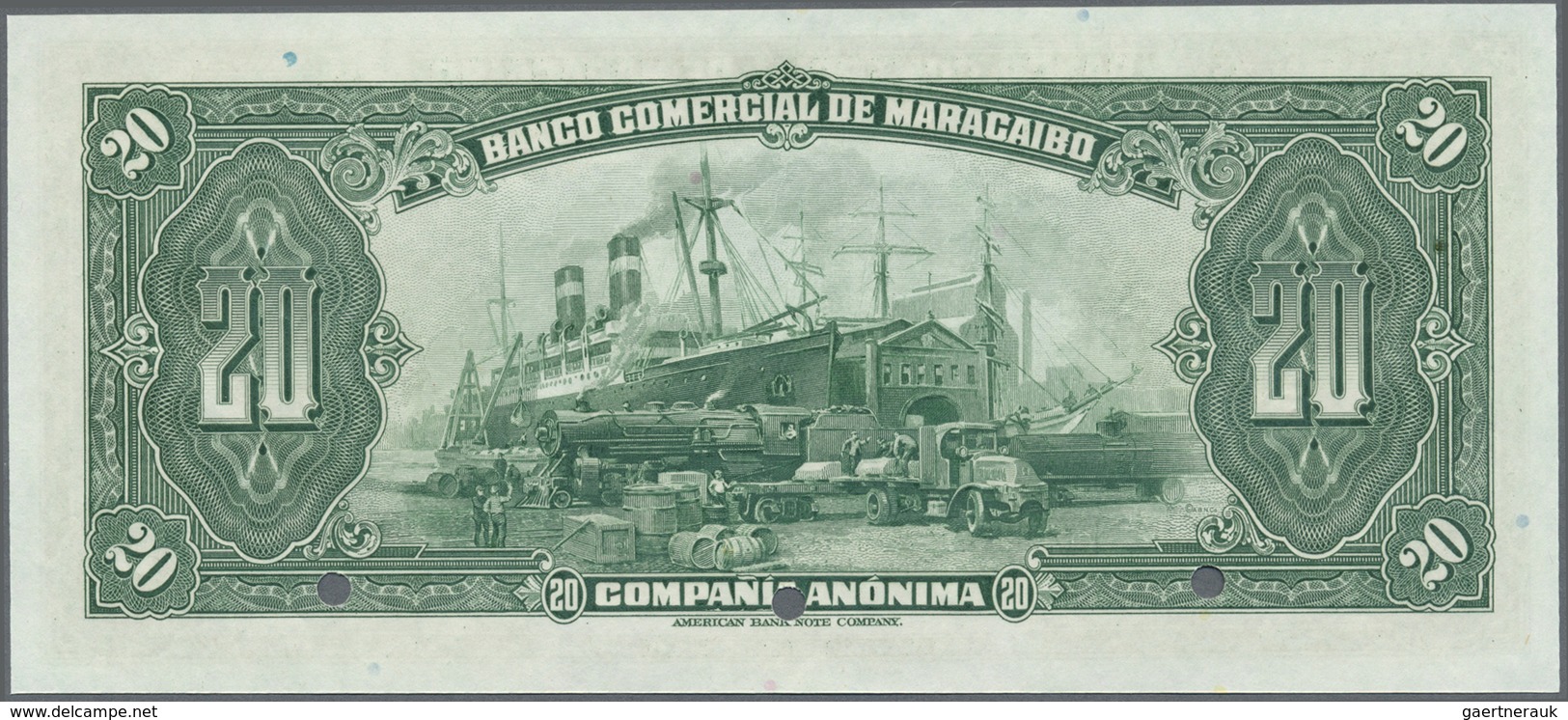 Venezuela: Banco Comercial De Maracaibo 20 Bolivares Specimen Without Signatures And Date (1933-34), - Venezuela