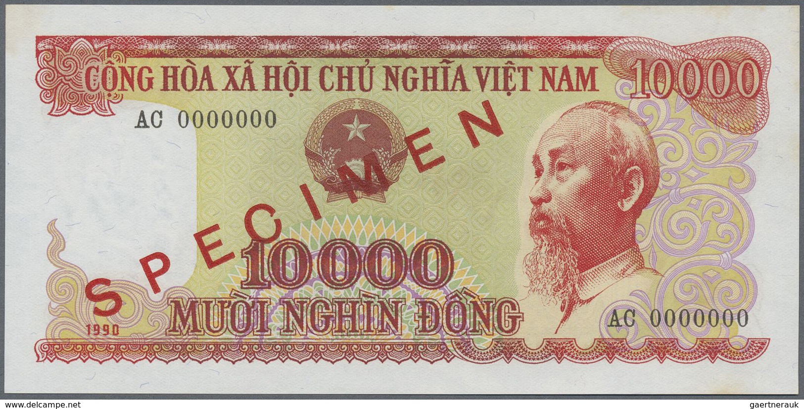 Vietnam: 10.000 Dong 1990 Specimen P. 109s In Condition: UNC. - Viêt-Nam