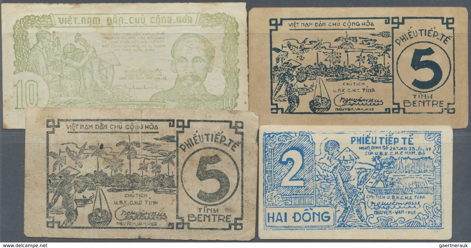 Vietnam: Set Of 4 Notes "Phieu Tiep Te", Special War Money / POW Money Of 2, 2x 5 And 10 Dong ND, Al - Viêt-Nam