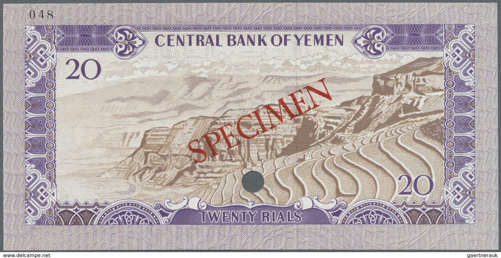 Yemen / Jemen: 20 Rials ND Specimen P. 14s In Condition: UNC. - Yemen