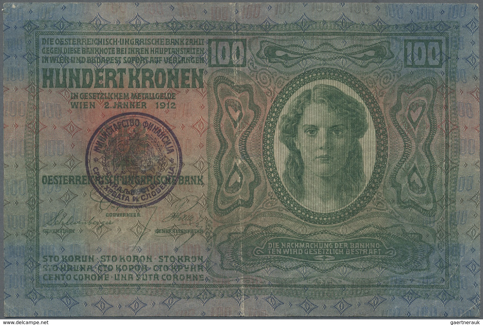 Yugoslavia / Jugoslavien: 100 Kronen ND(1919), Stamp On Austria # 12, P.4, Several Folds And Creases - Yougoslavie