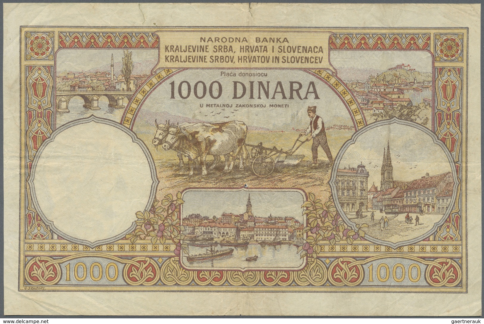 Yugoslavia / Jugoslavien: 1000 Dinara 1920, P.24, Some Small Tears At Upper And Lower Margin, Tiny H - Jugoslavia