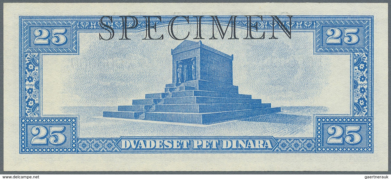 Yugoslavia / Jugoslavien: Not Issued Banknote 25 Dinara Series 1943 Specimen, P.35Cs, In Perfect UNC - Yougoslavie