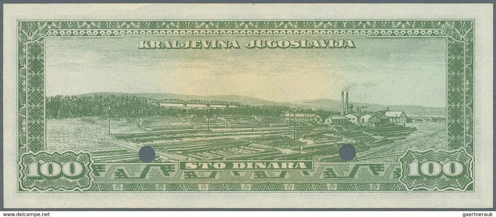 Yugoslavia / Jugoslavien: Not Issued Banknote 100 Dinara Series 1943 Specimen, P.35Ds, In Perfect UN - Jugoslavia