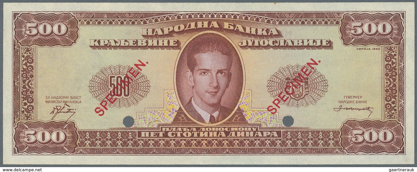 Yugoslavia / Jugoslavien: Not Issued Banknote 500 Dinara Series 1943 Specimen, P.35Es, In Perfect UN - Yugoslavia