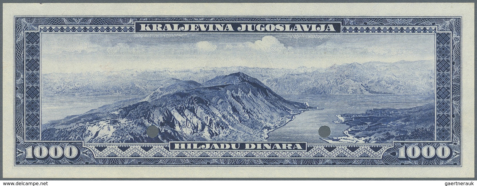 Yugoslavia / Jugoslavien: Not Issued Banknote 1000 Dinara Series 1943 Specimen, P.35Fs, In Perfect U - Jugoslavia