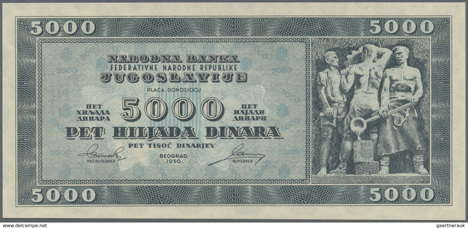 Yugoslavia / Jugoslavien: 5000 Dinara 1950, P.67y (not Issued) In Perfect UNC Condition. Very Rare! - Jugoslavia