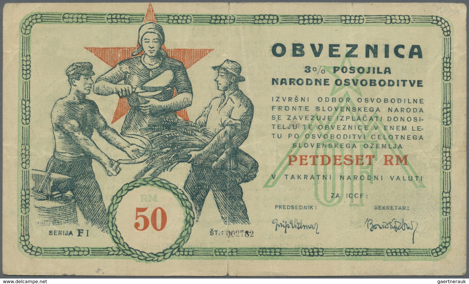 Yugoslavia / Jugoslavien: Committee Of The Slovenian Government Liberty Front 50 Reichsmark 1943, P. - Yugoslavia