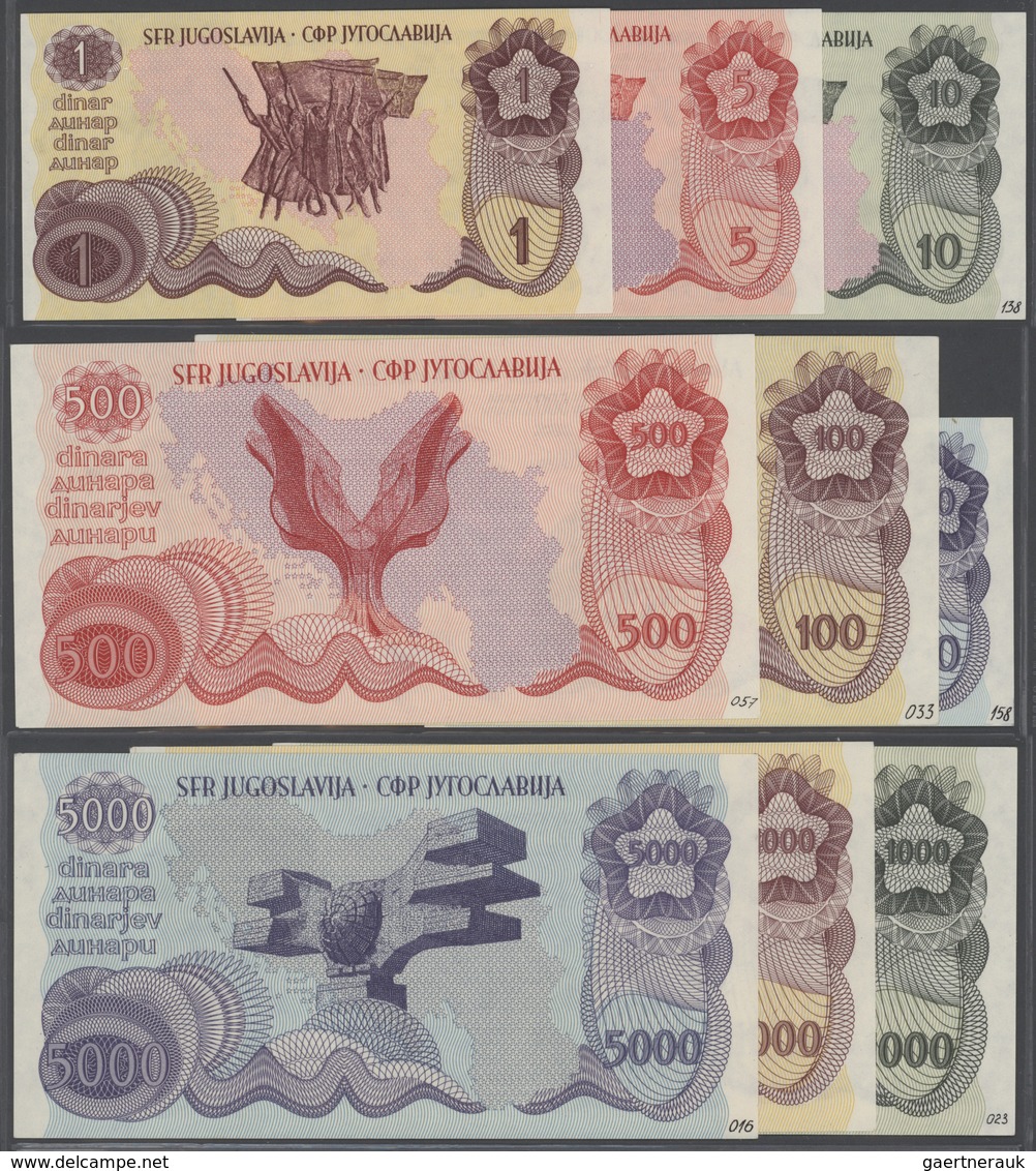 Yugoslavia / Jugoslavien: Set With 9 Not Issued Banknotes Series ND(1981), P.NL,containing 1, 5, 10, - Yugoslavia